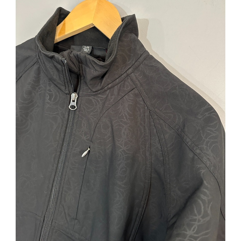 Kirkland Signature Soft Shell Jacket Women Large Black Fleece Lined‎ Pattern Zip